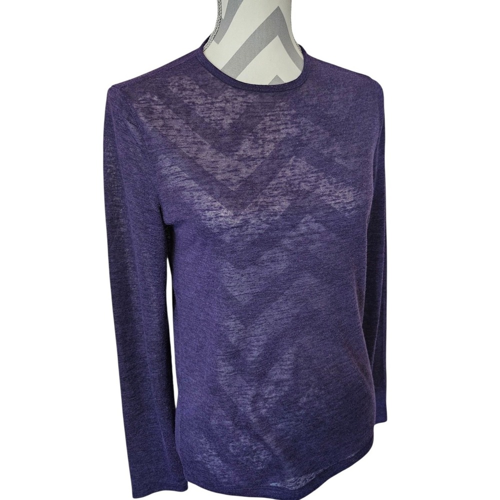 John Varvatos USA Luxe Deep Heathered Purple Slub Semi Sheer Long Sleeve Top XS
